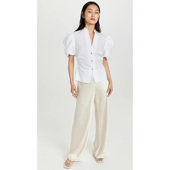 Vince NWOT Women's Draped Puff Sleeve Blouse Top White Size 6 - Picture 1 of 8